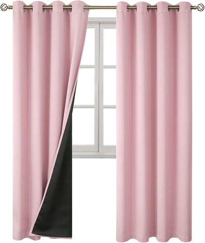 BGment Baby Pink 100% Blackout Curtains for Nursery Bedroom 84 Inch Length 2 Panels, Thermal Insulated Full Light Blocking Grommet Noise Cancelling Window Curtains for Girls Room, 52 Inch Wide Each