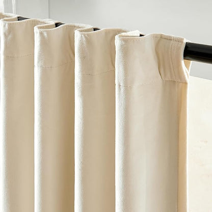 Lazzzy Blackout Velvet Curtains for Living Room Bedroom 96 Inch Long Insulated Lined Drapes Rod Pocket Modern Window Treatments 2 Panels Set Vanilla White