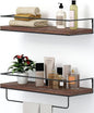 Shario Rustic Wood Floating Shelves - Set of 2, Wall Mounted Hanging Shelves with Black Towel Rack, Decorative Storage Shelves for Bathroom, Kitchen, Living Room & Bedroom (Dark Carbonized Brown)