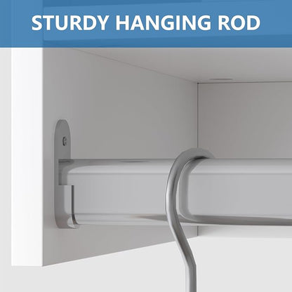 Tall Hanging Closet Unit, Modular Closet System, Wood Closet System Organizer with Storage for Walk in Closets, Clothing Rack Wardrobe Closet for Hanging Clothes, Bedroom, White, 19.5" W