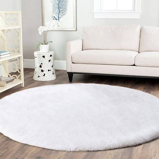 Latepis Round Furry Rugs 5ft White Circle Rugs for Living Room Machine Washable Fluffy Rug Faux Rabbit Fur Plush Shag Rug for Bedroom Nursery Room and Dorm