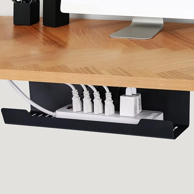 VIDOR Under Desk Cable Management Tray 2-Pack, 17" Cord Organizer, No Drill Alloy Steel, Perfect for Standing Desk and Office Home Wire Management