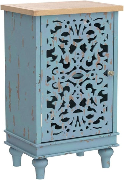 PHI VILLA Small Accent Storage Cabinet with Single Door - Decorative Nightstand for Living Room Bedroom, End Side Table Cabinet Blue