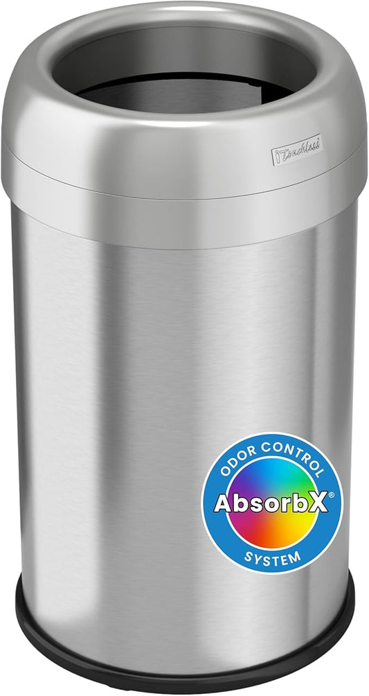iTouchless 13 Gallon Dual-Deodorizer Trash Can and Recycle Bin Stainless Steel Commercial Grade, Large 10 Inch, Home, Restaurant, Restroom, Office, Open Top, Round