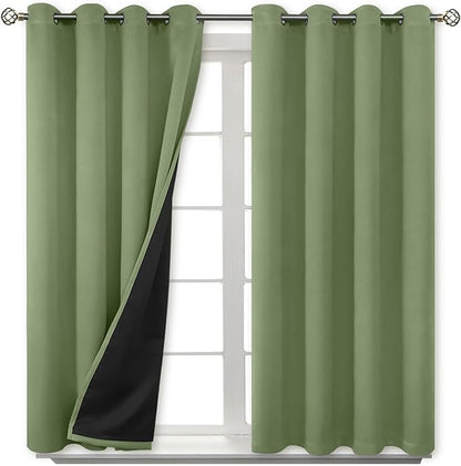 BGment Short 100% Blackout Curtains for Bedroom, Thermal Insulated Energy Efficiency Noise Reducing Grommet Curtains 45 Inch Length with Liner for Small Window 2 Panels Each 52 Inch Wide, Grass Green