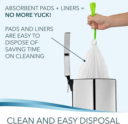 Disposable Bedside Commode Liners and Pads for Portable Toilet Chair Seat Bucket and Bedpan | Combo Pack of 48 Waste Bags and 48 Absorbent Pads | Universal Fit
