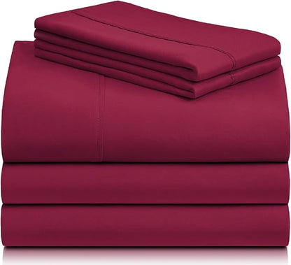LuxClub 5 PC Split King Sheet Set, Deep Pockets Wrinkle Free Cooling Bed Sheets Hotel Bedding for Women, Men, Includes 2 Fitted Sheet, 1 Flat Sheet and 2 PillowcasesBurgundy