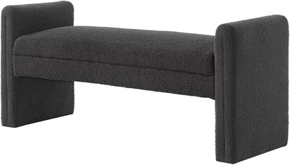 24KF Modern Upholstered Bed Bench Covered with Soft Boucle Teddy Fabric, Lovely Entryway Bench Ottoman with Armrest,5062-Dark Gray