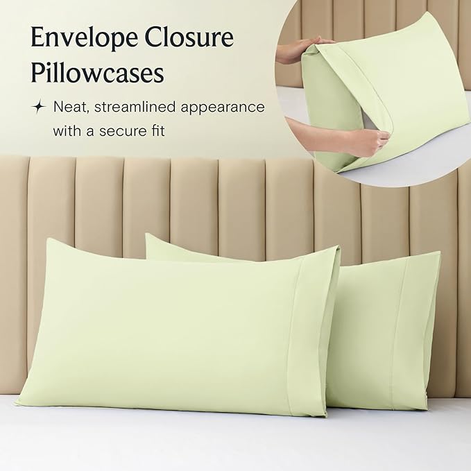 LuxClub 5 PC Sheet Set Bed Sheets Deep Pockets 16" Eco Friendly Wrinkle Free Cooling Machine Washable Hotel Bedding Silky Soft - Sage Green Split King