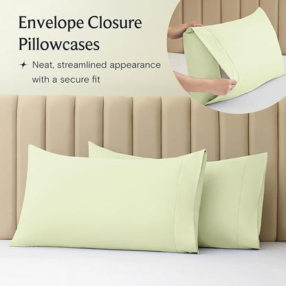 LuxClub 5 PC Sheet Set Bed Sheets Deep Pockets 16" Eco Friendly Wrinkle Free Cooling Machine Washable Hotel Bedding Silky Soft - Sage Green Split King