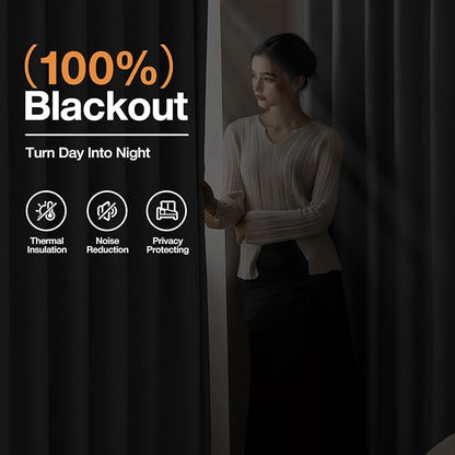 100% Blackout Curtains 84 Inch Length 2 Panels Set for Living Room/Bedroom, Grommet Linen-Look Textured Light Blocking Room Darkening Energy Saving Thermal Insulated Drapes (W52xL84, Grey)
