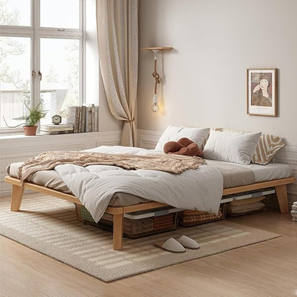 Twin-XL Platform Bed Base - 14 Inch Solid Wood Mattress Foundation with Support Slats and Legs, Twin XL Size Rubberwood Simple Bed Frame