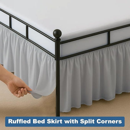 Ruffled Bed Skirt Split Corners with Platform, Tailored Fit Hotel Quality Wrinkle Free Ultra-Soft Microfiber Dust Ruffle, Upto 21 Inch Drop, Queen, Light Grey