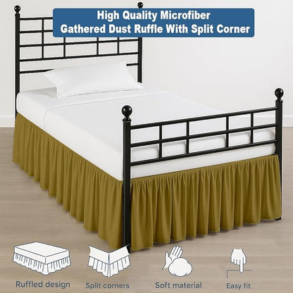 Ruffled Bed Skirt Split Corners with Platform, Tailored Fit Hotel Quality Wrinkle Free Ultra-Soft Microfiber Dust Ruffle, Upto 14 Inch Drop, Twin, Taupe