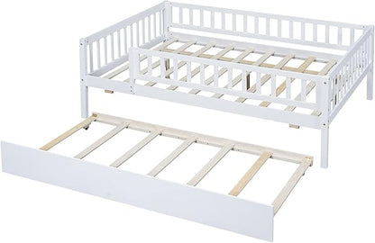Bellemave Full Size Bed Frames with Rails for Kids, Full daybed Frame with Trundle for Boys/Girls/Adults， White