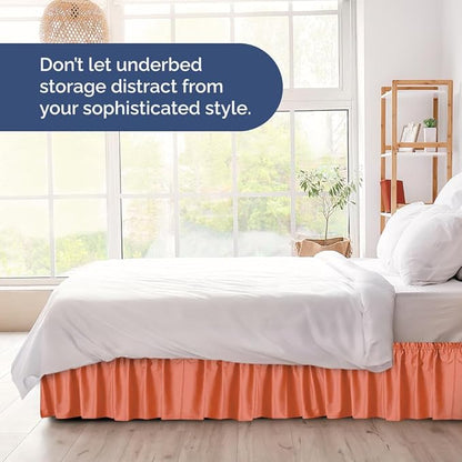 Wrap Around Dust Ruffle Bed Skirt - Coral - Twin/Twin XL Size Beds with 12 Inch Drop - Easy Fit Elastic Strap - Adjustable Pleated Bedskirt w/Brushed Fabric - Wrinkle Free - Women, Men, Kids & Teens