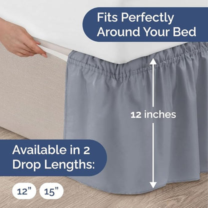 Wrap Around Dust Ruffle Bed Skirt - Steel Blue - Twin/Twin XL Size Beds w/ 12 Inch Drop - Easy Fit Elastic - Adjustable Pleated Bedskirt w/Brushed Fabric - Wrinkle Free, Women, Men, Kids & Teens