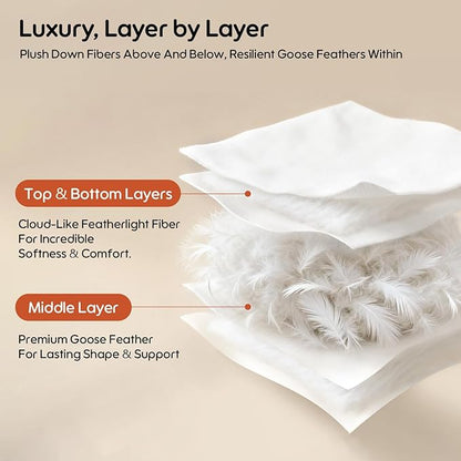 Goose Feather Down Fiber Standard Pillow Single Pack, Luxury 3-Chamber Pillows with Soft & Down-Proof Cover, Fluffy Plush Hotel Bed Pillows for Side, Back & Stomach Sleepers, 20"x26"