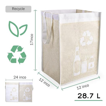 BeBesta Recycle Waste Bin Bags for Kitchen ， Home Trash Sorting Bins Organizer Baskets，Waterproof Baskets Compartment Container- Yellow&White 2PCS