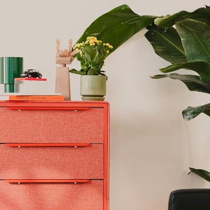 Naima Premium Fabric Dresser - Strong Metal Frame, 6 Spacious Sag-Proof Drawers with Sleek Metal Handles - Premium & Durable Storage Solution for Your Home (Orange)