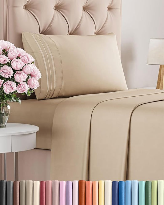 Twin Size 3 Piece Sheet Set - Comfy Breathable & Cooling Bed Sheets Set - Hotel Luxury Bedding for Women, Men, Kids, Teens, Boys & Girls - Deep Pockets, Ultra-Soft and Wrinkle Free - Oeko-Tex - Cream