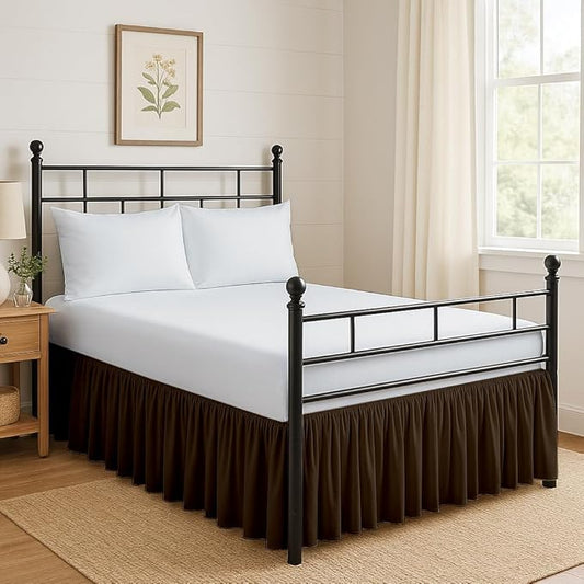 Ruffled Bed Skirt Split Corners with Platform, Tailored Fit Hotel Quality Wrinkle Free Ultra-Soft Microfiber Dust Ruffle, Upto 12 Inch Drop, Full XL, Chocolate