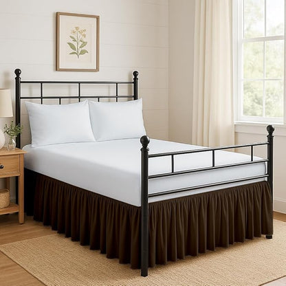 Ruffled Bed Skirt Split Corners with Platform, Tailored Fit Hotel Quality Wrinkle Free Ultra-Soft Microfiber Dust Ruffle, Upto 12 Inch Drop, Queen, Chocolate