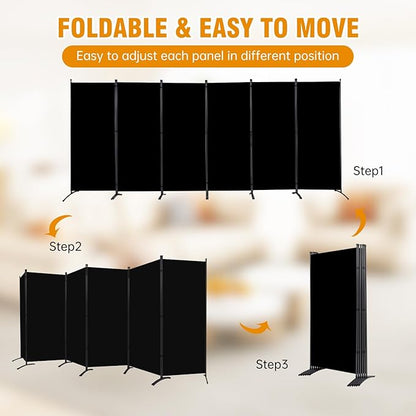 6 Panel Folding Privacy Screens, 6 FT Tall Wall Divider with Metal Frame, Freestanding Room Divider for Office Bedroom Study (6 Panel, Black)