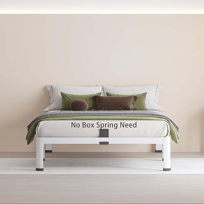 MAF 10 Inch Twin Bed Frames White with Round Corner Legs Mattress Slide Stopper No Box Spring Needed Heavy Duty Metal Platform Bed Frame Under-Bed Storage Space, 3000 LBS Steel Slats Support