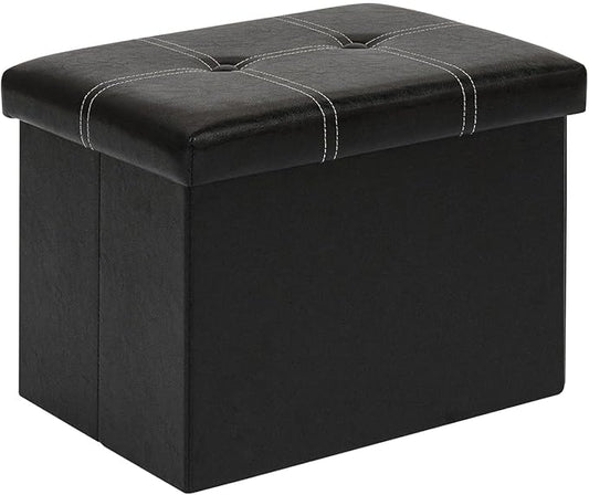B FSOBEIIALEO Folding Storage Ottoman Cube, Faux Leather Footrest Seat Coffee Table, Black 16.5"x12.6"x12.6"