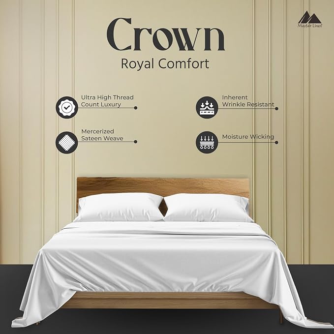 Mayfair Linen 100% Egyptian Cotton California King Sheets Set - 2000 Series Luxury Sheets Cal King Size Bed Set, Silky Soft & Cooling, 17" Extra Deep Pocket Hotel Collection Sheet (4 PC, White)