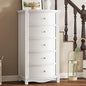 AuraCurve Tall 5-Drawer Chest, Elegant Dresser with Five Arc Fronts, Roman Column Decor, Slim Floor Standing Storage Cabinet, 48.6x23.6x15.7 Inches(White, 5 Drawer)