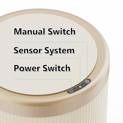 URALFA 3.7 Gallon Motion Sensor Bathroom Trash Can with Lid，Automatic Waterproof Touchless Garbage Can, Smart Plastic Trash Bins Suitable for Toilet, Office, Bedroom, Kitchen (Cream White)
