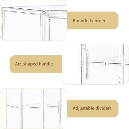 Attelite Large Clear Acrylic Display Case Shoe Storage Boxes With An Adjustable Divider,2 Pack 2 Tiers Clear Plastic Stackable Storage Bins With Lids Display Acrylic Box With Magnetic Door