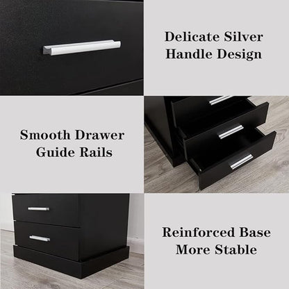Halitaa Black LED Nightstand with Charging Station, Side Table with 3 Drawers and Light, End Table with Open Storage, Beside Cabinet for Bedroom (Black 2 Set)