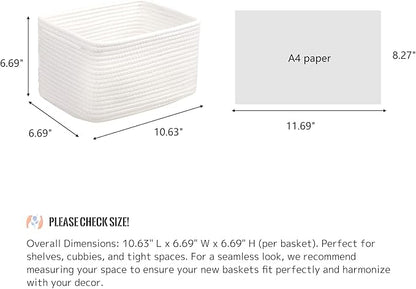 Small Cotton Rope Basket – Storage Bin for Organizing (10.6" x 6.7" x 6.7"), Bathroom Storage Basket for Shelf, Counter & Closet（White）