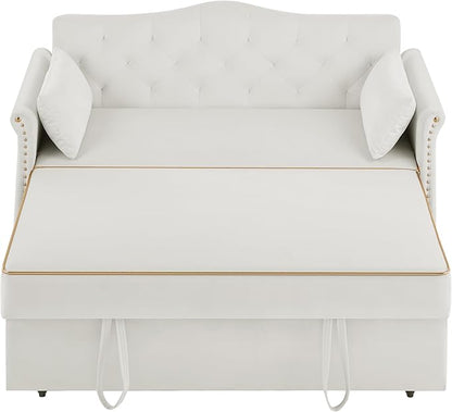 58" Velvet Sofa Bed, 3-in-1 Convertible Pull-Out Sleeper Sofa & Couch with Storage Bag and Adjustable Backrest,Perfect for Small Spaces, Living Room, or Office