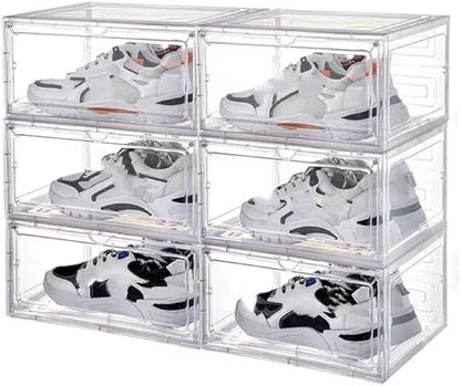 Transparent Plastic Stackable Shoe Storage Box, 6 Pack Side Opening Shoe Box, Suitable For Storing And Displaying Sneakers 13'' x 11.2‘ x 7.5’ (Transparent Colour)