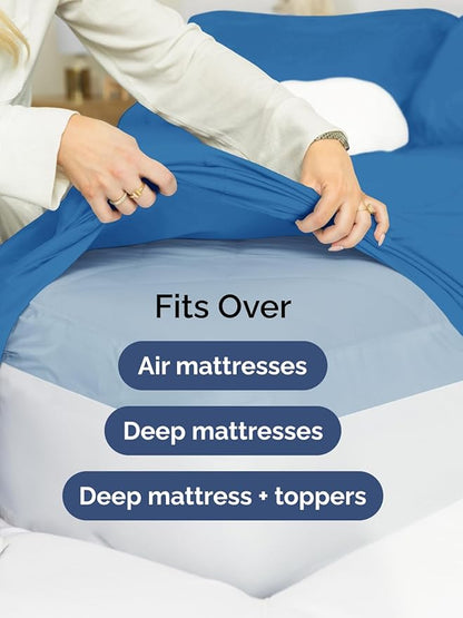 Extra Deep Cal King Sheet Set - 6 Piece Breathable and Cooling Sheets - Hotel Luxury Bed Sheets Set - Easy Fit - Soft, Wrinkle Free and Comfy Sheets Set - Royal Blue Sheet Set with Extra Deep Pockets