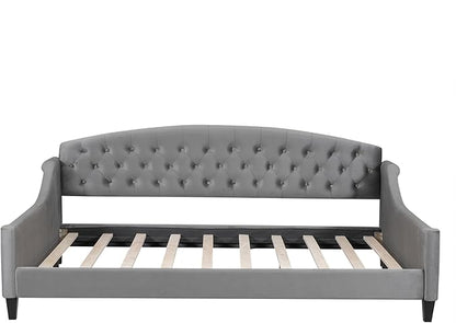 Favfurish Full Size Modern Luxury Tufted Button Daybed, Stylish Wood Upholstered Day Bed,No Box Spring Required, Easy Assembly,for Bedroom,Living Room and Guest Room,Den,Office,Gray