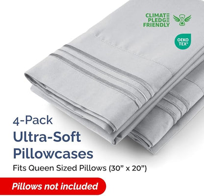 Queen Pillow Cases Set of 4 - Ultra Soft Hotel Quality Pillowcase Covers - Comfy, Cozy & Wrinkle Free - Shrink, Stain & Fade Resistant - Machine Washable Pillow Protectors - 4 Piece Set - Steel Blue