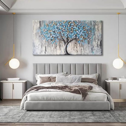 Blue Tree Canvas Wall Art - Modern Botanical Paintings for Living Room, Bedroom Wall Decor, Framed Wall Art for Home or Office Decoration, Large Wall Art 75x150cm(30x60in)