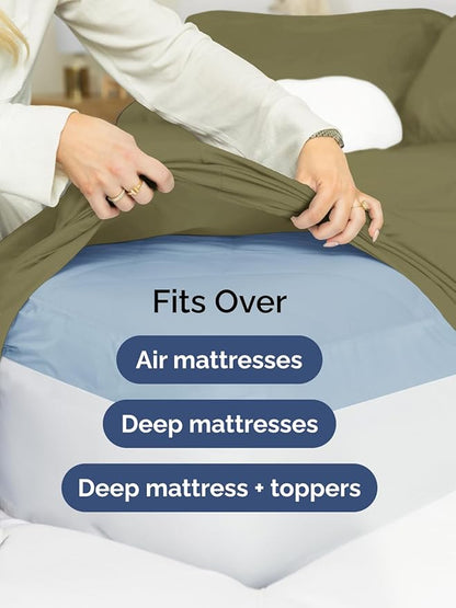 Extra Deep Cal King Sheet Set - 6 Piece Breathable and Cooling Sheets - Hotel Luxury Bed Sheets Set - Easy Fit - Soft, Wrinkle Free and Comfy Sheets Set - Sage Green Sheet Set with Extra Deep Pockets