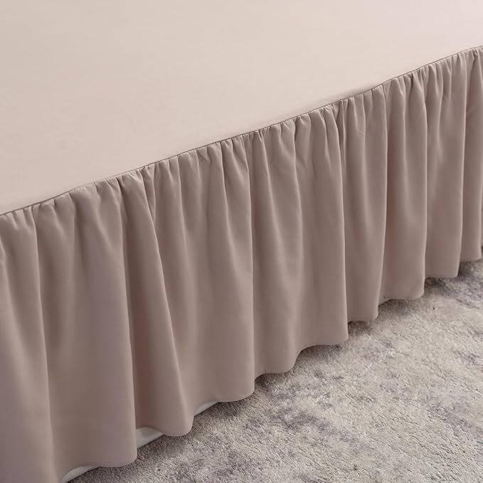 TSUTOMI Bed Skirt Queen Size Ruffled Bed Skirt with Split Corners, 16 Inch Drop Dust Ruffle Bed Skirts with Platform, Gathered Style, 100% Microfiber, Khaki