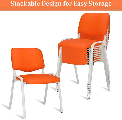 VINGLI Orange 10-Pack PU Stackable Chairs Set for Waiting Room, Church, Conference, Office Guest & Reception, Meeting, Lobby - Simple & Space-Saving