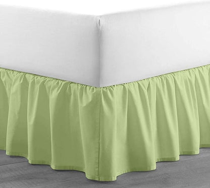 Sage Solid Ruffled Bed Skirt Full XL-14 Inch Drop Split Corner, Microfiber Bedskirt with Platform Three Sided Coverage
