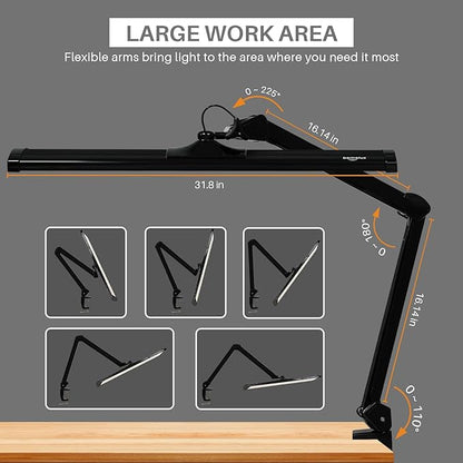 LED Architect Desk Lamp with Clamp, Metal Swing Arm 4500 Lumens Dimming Office Table Lamp for Task Work Drafting Reading Desktop, 342PCS Bright LEDs, 50W Workbench Lamp(Black)