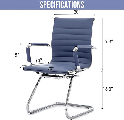 Wahson Office Guest Chairs Set of 6, Leather Reception Chairs, Mid Back Waiting Room Chair, Conference Chairs with Sled Base, Desk Chair No Wheels for Meeting/Lobby/Restroom, Navy Blue