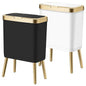 Procade 2Pack Trash Can with Lid, Modern Bedroom Garbage Can with Gold Edge, Slim Kitchen Garbage Bin，4 Gallon Trash Bin Plastic Waste can for Office, Living Room,Toilet,Bathroom (Black+White)