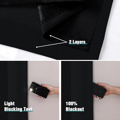 ChrisDowa 100% Blackout Curtains for Bedroom with Black Liner, 2 Thick Layers Total Blackout Thermal Insulated Grommet Window Curtains 2 Panels Set (Black, 42 x 84 Inch)